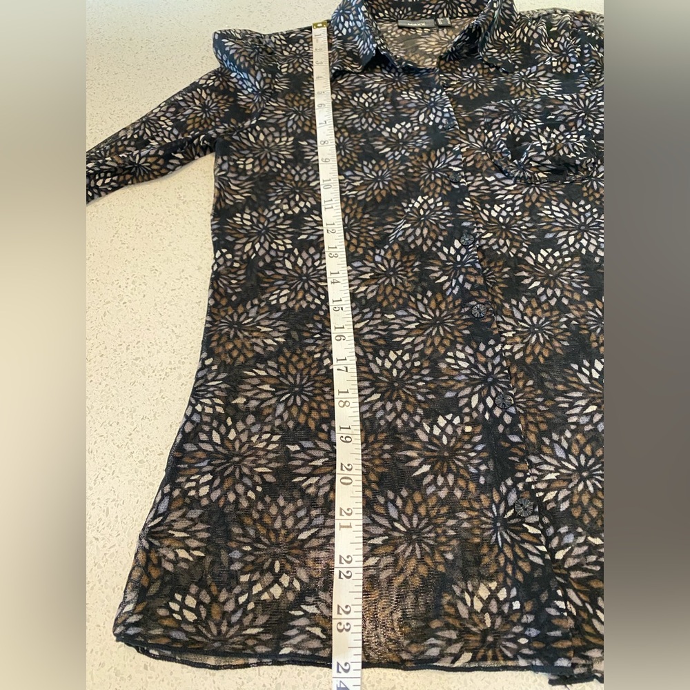 Mexx Sheer Mesh Floral Button-Up Top black, brown & tan Size M EUC whimsigoth - Picture 6 of 10